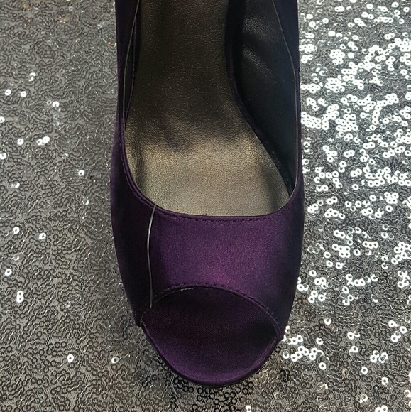 Purple Satin Peep Toe Pumps - Picture 3 of 4